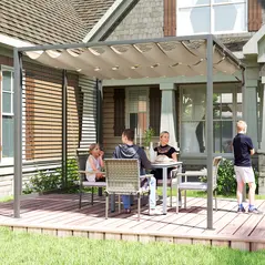 Outsunny 3 x 2.8m Metal Pergola, with Retractable Fabric Roof - Beige - 8