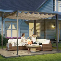 Outsunny 3 x 2.8m Metal Pergola, with Retractable Fabric Roof - Beige - 7