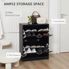 HOMCOM 2 Drawer Shoe Cabinet, Narrow Shoe Storage Cabinet with Flip Doors and Adjustable Shelves, Slim Shoe Cupboard for 12 Pairs of Shoes for Entryway, Hallway, Black - 4