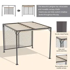 Outsunny 3 x 2.8m Metal Pergola, with Retractable Fabric Roof - Beige - 4