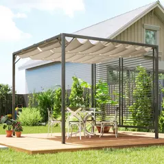 Outsunny 3 x 2.8m Metal Pergola, with Retractable Fabric Roof - Beige - 9