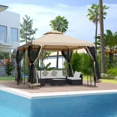 Outsunny 3(m) x 3(m) Garden Gazebo, Double Roof Outdoor Gazebo Canopy Shelter with Netting, Solid Steel Frame for Garden, Lawn, Backyard and Deck - 2