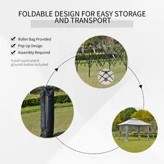 Outsunny 3.6 x 3.6 m Pop up Gazebo with Netting, Height Adjustable Party Tent Instant Canopy Sun Shade Shelter, Grey - 5