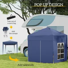 Outsunny 2 x 2 m Garden Pop Up Gazebo, Wedding Party Tent Marquee, Water Resistant Awning Canopy with Sidewalls, Windows, Carry Bag, Blue - 4