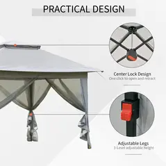 Outsunny 3.6 x 3.6 m Pop up Gazebo with Netting, Height Adjustable Party Tent Instant Canopy Sun Shade Shelter, Grey - 4
