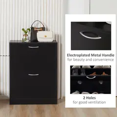HOMCOM 2 Drawer Shoe Cabinet, Narrow Shoe Storage Cabinet with Flip Doors and Adjustable Shelves, Slim Shoe Cupboard for 12 Pairs of Shoes for Entryway, Hallway, Black - 6