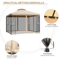 Outsunny 3(m) x 3(m) Garden Gazebo, Double Roof Outdoor Gazebo Canopy Shelter with Netting, Solid Steel Frame for Garden, Lawn, Backyard and Deck - 5