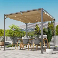 Outsunny 3 x 2.8m Metal Pergola, with Retractable Fabric Roof - Beige - 2