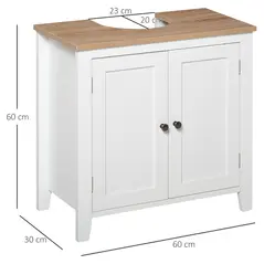 kleankin Under Sink Cabinet, Bathroom Sink Cabinet with 2 Doors, Pedestal Under Sink Design, Freestanding Bathroom Cupboard with Adjustable Shelf, White - 3