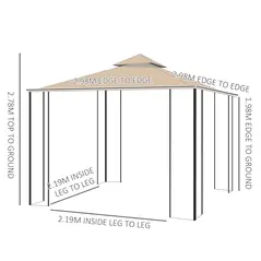 Outsunny 3(m) x 3(m) Garden Gazebo, Double Roof Outdoor Gazebo Canopy Shelter with Netting, Solid Steel Frame for Garden, Lawn, Backyard and Deck - 3