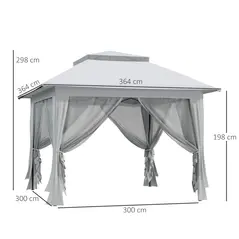 Outsunny 3.6 x 3.6 m Pop up Gazebo with Netting, Height Adjustable Party Tent Instant Canopy Sun Shade Shelter, Grey - 3