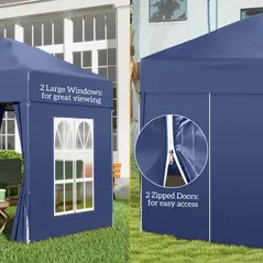 Outsunny 2 x 2 m Garden Pop Up Gazebo, Wedding Party Tent Marquee, Water Resistant Awning Canopy with Sidewalls, Windows, Carry Bag, Blue - 7