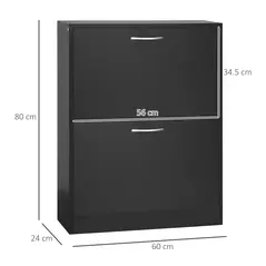HOMCOM 2 Drawer Shoe Cabinet, Narrow Shoe Storage Cabinet with Flip Doors and Adjustable Shelves, Slim Shoe Cupboard for 12 Pairs of Shoes for Entryway, Hallway, Black - 3