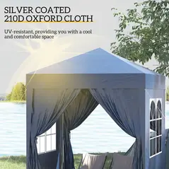 Outsunny 2 x 2 m Garden Pop Up Gazebo, Wedding Party Tent Marquee, Water Resistant Awning Canopy with Sidewalls, Windows, Carry Bag, Blue - 5