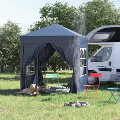 Outsunny 2 x 2 m Garden Pop Up Gazebo, Wedding Party Tent Marquee, Water Resistant Awning Canopy with Sidewalls, Windows, Carry Bag, Blue - 2