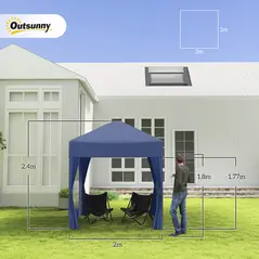 Outsunny 2 x 2 m Garden Pop Up Gazebo, Wedding Party Tent Marquee, Water Resistant Awning Canopy with Sidewalls, Windows, Carry Bag, Blue - 3
