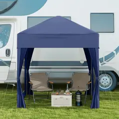 Outsunny 2 x 2 m Garden Pop Up Gazebo, Wedding Party Tent Marquee, Water Resistant Awning Canopy with Sidewalls, Windows, Carry Bag, Blue - 8