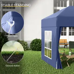 Outsunny 2 x 2 m Garden Pop Up Gazebo, Wedding Party Tent Marquee, Water Resistant Awning Canopy with Sidewalls, Windows, Carry Bag, Blue - 6