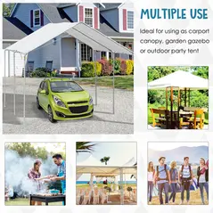 Outsunny 3 x 6m Heavy Duty Carport Garage Car Shelter Galvanized Steel Outdoor Open Canopy Tent Water UV Resistant Waterproof, White - 5