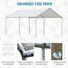 Outsunny 3 x 6m Heavy Duty Carport Garage Car Shelter Galvanized Steel Outdoor Open Canopy Tent Water UV Resistant Waterproof, White - 4