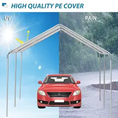 Outsunny 3 x 6m Heavy Duty Carport Garage Car Shelter Galvanized Steel Outdoor Open Canopy Tent Water UV Resistant Waterproof, White - 7