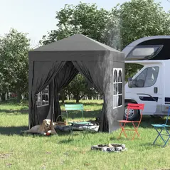 Outsunny 2 x 2 m Garden Pop Up Gazebo, Wedding Party Tent Marquee, Water Resistant Awning Canopy with Sidewalls, Windows, Carry Bag, Black - 2