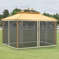 Outsunny 352 x 207cm Universal Replacement Mesh Sidewall Netting for Patio Gazebos and Canopy Tents, (Sidewall Only) Beige - 2