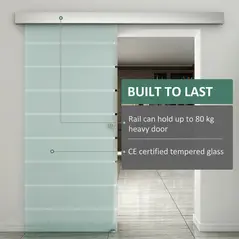 HOMCOM 90cm Sliding Glass Door with Hardware Track Kit, Frosted Tempered Glass with Stripe Pattern, Round Handle - 5