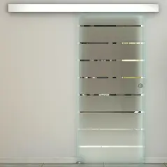 HOMCOM 90cm Sliding Glass Door with Hardware Track Kit, Frosted Tempered Glass with Stripe Pattern, Round Handle - 8