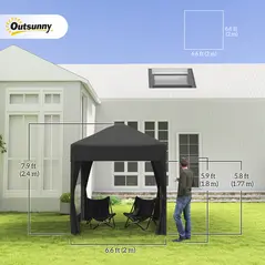 Outsunny 2 x 2 m Garden Pop Up Gazebo, Wedding Party Tent Marquee, Water Resistant Awning Canopy with Sidewalls, Windows, Carry Bag, Black - 3