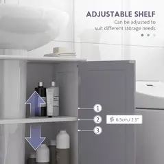 kleankin 60x60cm Under-Sink Storage Cabinet w/ Adjustable Shelf Handles Drain Hole Bathroom Cabinet Space Saver Organizer White and Grey - 6