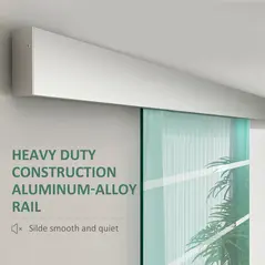 HOMCOM 90cm Sliding Glass Door with Hardware Track Kit, Frosted Tempered Glass with Stripe Pattern, Round Handle - 6