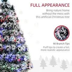 HOMCOM 3ft Artificial Prelit Christmas Tree, Snow Xmas Tree with Colourful LED Lighting Fiber Optics, Green White - 5