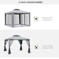 Outsunny 3 x 3 m Metal Gazebo, Garden Pavillion, Double Roof Outdoor Canopy Shelter with Mesh Sidewalls, Grey - 4