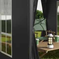 Outsunny 2 x 2 m Garden Pop Up Gazebo, Wedding Party Tent Marquee, Water Resistant Awning Canopy with Sidewalls, Windows, Carry Bag, Black - 9