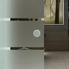 HOMCOM 90cm Sliding Glass Door with Hardware Track Kit, Frosted Tempered Glass with Stripe Pattern, Round Handle - 9
