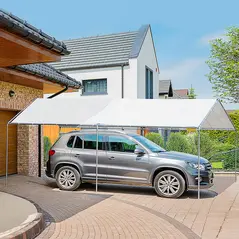 Outsunny 3 x 6m Heavy Duty Carport Garage Car Shelter Galvanized Steel Outdoor Open Canopy Tent Water UV Resistant Waterproof, White - 2