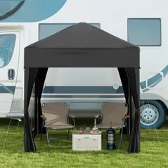 Outsunny 2 x 2 m Garden Pop Up Gazebo, Wedding Party Tent Marquee, Water Resistant Awning Canopy with Sidewalls, Windows, Carry Bag, Black - 8