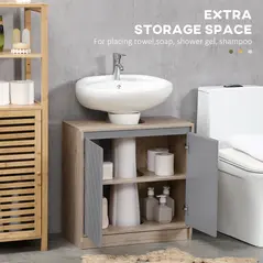 HOMCOM Under Sink Storage Cabinet Floor Standing Cupboard w/ Adjustable Shelf Bathroom Cabinet 2 Doors Versatile Style Grey - 6
