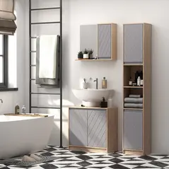 HOMCOM Under Sink Storage Cabinet Floor Standing Cupboard w/ Adjustable Shelf Bathroom Cabinet 2 Doors Versatile Style Grey - 2