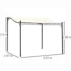 Outsunny 3x3 m Wall Mounted Garden Porch-Black/Cream White - 3