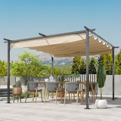 Outsunny 3.5M X 3.5M Metal Pergola Gazebo Awning Retractable Canopy Outdoor Garden Sun Shade Shelter Marquee Party BBQ, Beige - 2