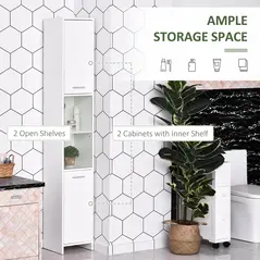 HOMCOM Tall Bathroom Storage Cabinet with Three-position Adjustable Shelves For Neutral Style, Hallway White - 4