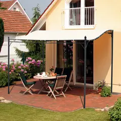 Outsunny 3x3 m Wall Mounted Garden Porch-Black/Cream White - 2