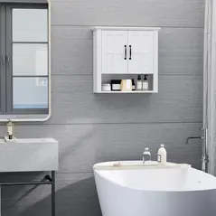 HOMCOM Bathroom Wall Cabinet, Medicine Cabinet, Kitchen Cupboard with 2 Doors and Adjustable Shelf, White - 2