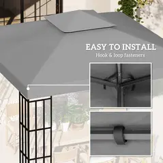 Outsunny 3(m) Gazebo Top Cover Double Tier Canopy Replacement Pavilion Roof Light Grey - 5
