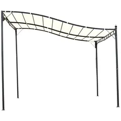 Outsunny 3x3 m Wall Mounted Garden Porch-Black/Cream White - 7