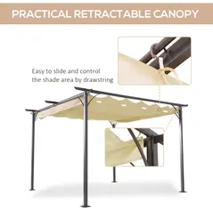 Outsunny 3.5M X 3.5M Metal Pergola Gazebo Awning Retractable Canopy Outdoor Garden Sun Shade Shelter Marquee Party BBQ, Beige - 5