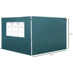 Outsunny 3 Meters Gazebo Replaceable Exchangeable Side Panel Wall Panels Walls With Window, Dark Green - 3