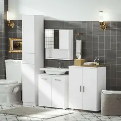 HOMCOM Tall Bathroom Storage Cabinet with Three-position Adjustable Shelves For Neutral Style, Hallway White - 9